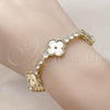 Oro Laminado Fancy Bracelet, Gold Filled Style Four-leaf Clover Design, with White Cubic Zirconia, Diamond Cutting Finish, Golden Finish, 03.284.0055.07