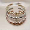 Oro Laminado Trio Bangle, Gold Filled Style Disco and Ball Design, Diamond Cutting Finish, Tricolor, 07.282.0017