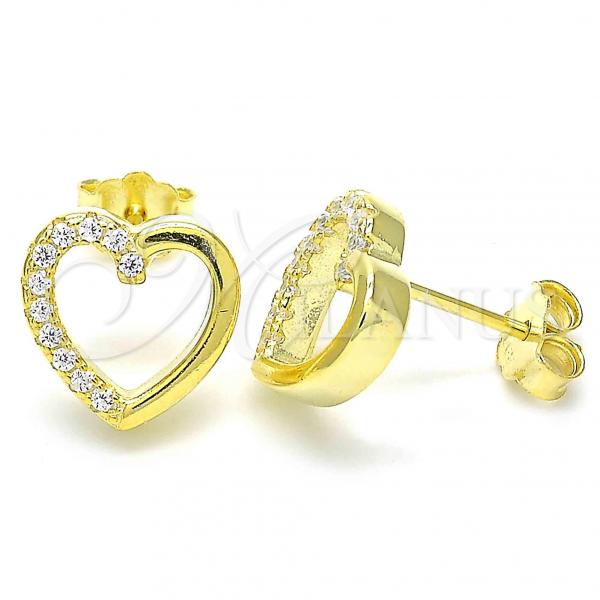Sterling Silver Stud Earring, Heart Design, with White Cubic Zirconia, Polished, Golden Finish, 02.336.0027.2