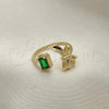 Oro Laminado Multi Stone Ring, Gold Filled Style Bow Design, with Green Cubic Zirconia, Polished, Golden Finish, 01.213.0035