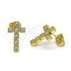 Oro Laminado Stud Earring, Gold Filled Style Cross Design, with White Cubic Zirconia, Polished, Golden Finish, 02.213.0747