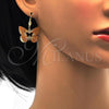 Oro Laminado Dangle Earring, Gold Filled Style Butterfly Design, Diamond Cutting Finish, Golden Finish, 5.078.012