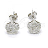 Sterling Silver Stud Earring, Flower Design, with White Cubic Zirconia, Polished, Rhodium Finish, 02.186.0032
