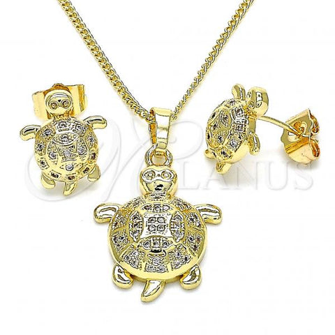 Oro Laminado Earring and Pendant Adult Set, Gold Filled Style Turtle Design, with White Micro Pave, Polished, Golden Finish, 10.284.0018.1