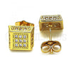 Oro Laminado Stud Earring, Gold Filled Style with White Cubic Zirconia, Polished, Golden Finish, 02.344.0011.1