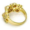 Oro Laminado Multi Stone Ring, Gold Filled Style Flower Design, with White Micro Pave, Polished, Golden Finish, 01.99.0059.10 (Size 10)