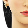 Oro Laminado Stud Earring, Gold Filled Style Flower Design, Polished, Golden Finish, 02.156.0661