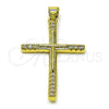 Oro Laminado Fancy Pendant, Gold Filled Style Cross Design, with White Cubic Zirconia, Polished, Golden Finish, 05.341.0102