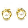 Oro Laminado Stud Earring, Gold Filled Style Infinite Design, with Ivory Pearl, Polished, Golden Finish, 02.342.0224