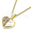 Oro Laminado Pendant Necklace, Gold Filled Style Heart Design, with Garnet and White Micro Pave, Polished, Golden Finish, 04.156.0354.1.20