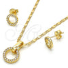 Oro Laminado Necklace and Earring, Gold Filled Style with White Crystal, Polished, Golden Finish, 10.156.0060.1