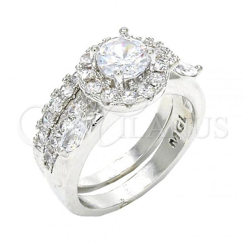 Rhodium Plated Wedding Ring, Duo Design, with White Cubic Zirconia, Polished, Rhodium Finish, 01.99.0075.1.07 (Size 7)