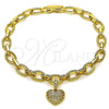 Oro Laminado Fancy Bracelet, Gold Filled Style Heart Design, with White Cubic Zirconia, Polished, Golden Finish, 03.283.0486.08