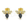 Oro Laminado Stud Earring, Gold Filled Style Bee Design, with Black Cubic Zirconia and White Micro Pave, Polished, Golden Finish, 02.156.0613.2