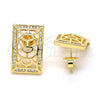 Oro Laminado Stud Earring, Gold Filled Style with White Micro Pave, Polished, Golden Finish, 02.195.0085
