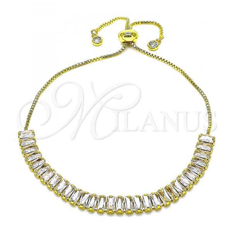 Oro Laminado Adjustable Bolo Bracelet, Gold Filled Style with White Cubic Zirconia, Polished, Golden Finish, 03.341.0170.11