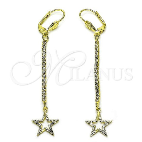 Oro Laminado Long Earring, Gold Filled Style Star Design, with  Cubic Zirconia, Golden Finish, 5.089.005