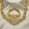 Oro Laminado Necklace and Bracelet, Gold Filled Style Hugs and Kisses and Teddy Bear Design, with White Cubic Zirconia, Diamond Cutting Finish, Golden Finish, 10.180.0001