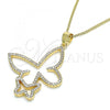 Oro Laminado Pendant Necklace, Gold Filled Style Butterfly Design, with White Micro Pave, Polished, Golden Finish, 04.156.0241.20