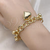 Oro Laminado Charm Bracelet, Gold Filled Style Rolo and Heart Design, Polished, Golden Finish, 03.331.0252.09