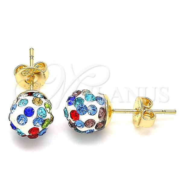 Oro Laminado Stud Earring, Gold Filled Style with Multicolor Crystal, Polished, Golden Finish, 02.63.2707.1