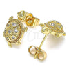 Oro Laminado Stud Earring, Gold Filled Style Turtle Design, with White Micro Pave, Polished, Golden Finish, 02.210.0408