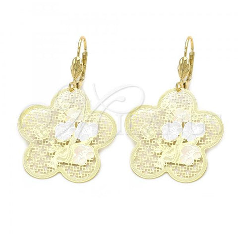 Oro Laminado Dangle Earring, Gold Filled Style Flower and Filigree Design, Tricolor, 5.102.008
