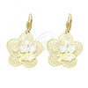 Oro Laminado Dangle Earring, Gold Filled Style Flower and Filigree Design, Tricolor, 5.102.008