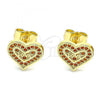 Oro Laminado Stud Earring, Gold Filled Style Heart and Love Design, with Garnet Micro Pave, Polished, Golden Finish, 02.156.0626.1