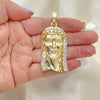 Oro Laminado Religious Pendant, Gold Filled Style Jesus Design, with White Cubic Zirconia, Polished, Golden Finish, 05.120.0008