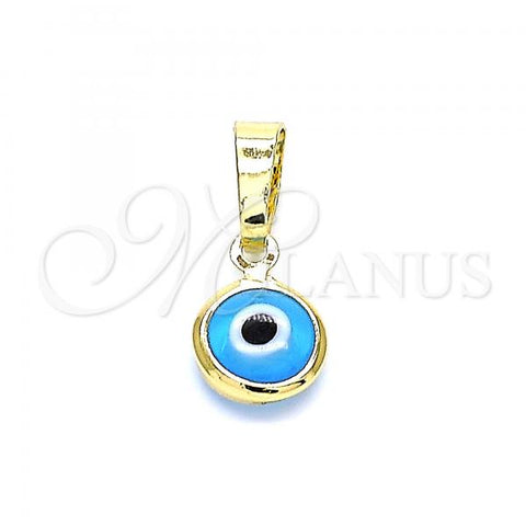 Oro Laminado Fancy Pendant, Gold Filled Style Evil Eye Design, Light Blue Resin Finish, Golden Finish, 05.63.1162.1