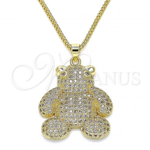 Oro Laminado Pendant Necklace, Gold Filled Style Teddy Bear Design, with White Micro Pave, Polished, Golden Finish, 04.94.0030.20