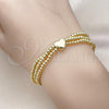 Oro Laminado Adjustable Bolo Bracelet, Gold Filled Style Heart and Ball Design, Polished, Golden Finish, 03.341.0233.11