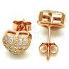 Sterling Silver Stud Earring, Heart Design, with White Micro Pave, Polished, Rose Gold Finish, 02.336.0104.1