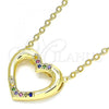 Oro Laminado Pendant Necklace, Gold Filled Style Heart Design, with Multicolor Micro Pave, Polished, Golden Finish, 04.156.0329.3.20