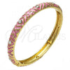 Oro Laminado Individual Bangle, Gold Filled Style with White Crystal, Pink Enamel Finish, Golden Finish, 07.246.0007.2.05 (07 MM Thickness, Size 5 - 2.50 Diameter)