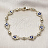 Oro Laminado Fancy Bracelet, Gold Filled Style Hand of God and Heart Design, Blue Enamel Finish, Golden Finish, 03.213.0146.08