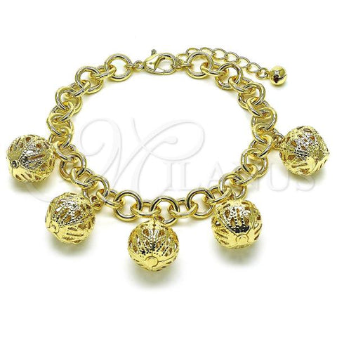 Oro Laminado Charm Bracelet, Gold Filled Style Rolo and Ball Design, Polished, Golden Finish, 03.331.0303.08