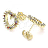 Oro Laminado Stud Earring, Gold Filled Style Heart Design, with Multicolor Cubic Zirconia, Polished, Golden Finish, 02.284.0032.2