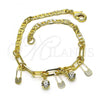 Oro Laminado Charm Bracelet, Gold Filled Style Mariner and Paperclip Design, with White Crystal, Polished, Golden Finish, 03.63.2249.08
