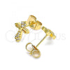 Oro Laminado Stud Earring, Gold Filled Style Cross Design, with White Micro Pave, Polished, Golden Finish, 02.310.0049