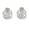 Sterling Silver Stud Earring, with White Cubic Zirconia and White Micro Pave, Polished, Rhodium Finish, 02.285.0014
