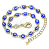 Oro Laminado Fancy Bracelet, Gold Filled Style Evil Eye Design, Blue Resin Finish, Golden Finish, 03.63.2212.2.07
