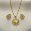 Oro Laminado Earring and Pendant Adult Set, Gold Filled Style with White Micro Pave, Polished, Golden Finish, 10.342.0107