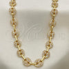 Oro Laminado Fancy Necklace, Gold Filled Style Puff Mariner Design, with White Micro Pave, Polished, Golden Finish, 04.63.1402.24
