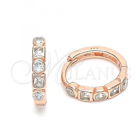 Sterling Silver Huggie Hoop, with White Cubic Zirconia, Polished, Rose Gold Finish, 02.332.0075.1.15