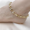 Oro Laminado Basic Anklet, Gold Filled Style Puff Mariner Design, Polished, Golden Finish, 03.213.0313.10