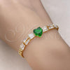 Oro Laminado Fancy Bracelet, Gold Filled Style Heart and Baguette Design, with Green and White Cubic Zirconia, Polished, Golden Finish, 03.283.0304.2.07