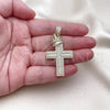 Oro Laminado Religious Pendant, Gold Filled Style Cross and Crown Design, with White Cubic Zirconia and White Micro Pave, Polished, Golden Finish, 05.253.0178