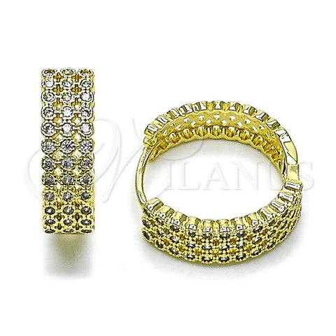 Oro Laminado Huggie Hoop, Gold Filled Style with White Cubic Zirconia, Polished, Golden Finish, 02.213.0795.22